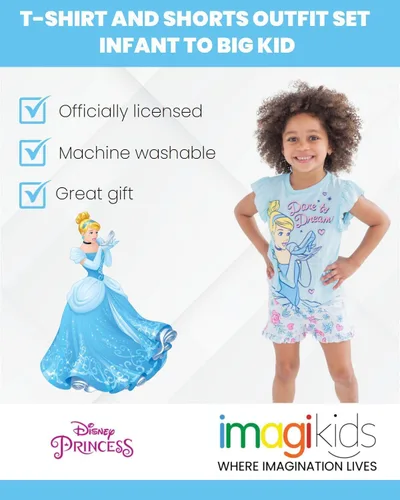 Miniatura 27 de Disney Frozen Moana Princess Tiana - Conjunto de camiseta floral y pantalones cortos de rizo francés para niños pequeños y grandes