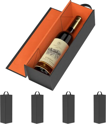 Miniatura 10 de RYDDOY Caja de regalo de vino, 12.8 x 3.7 x 3.7 pulgadas, cajas de botellas de vino negro con asa para licor y champán, cierre magnético, caja