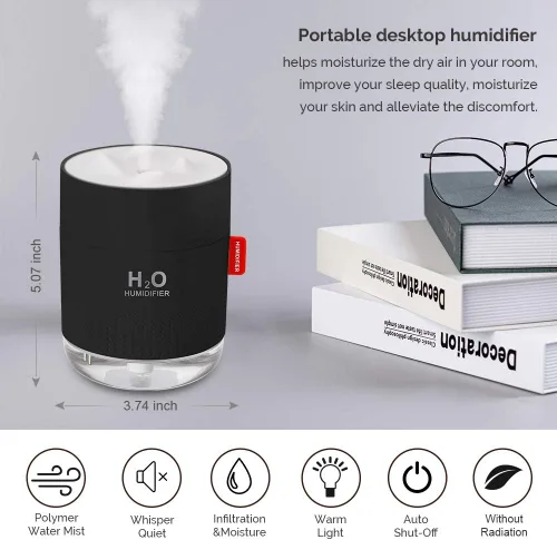 Miniatura 2 de Mini humidificador portátil de niebla fría, humidificador de escritorio personal USB de 16.9 fl oz para dormitorio de bebé, viajes, oficina, hogar