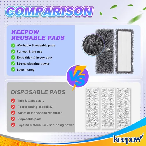Miniatura 4 de KEEPOW Almohadillas de microfibra reutilizables para mopa Swiffer Powermop, paquete de 2, almohadillas de mopa eléctrica para trapeador de 13 a 15
