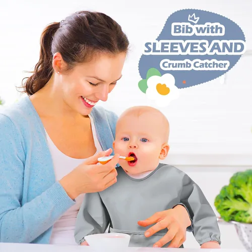 Miniatura 7 de JaGely Paquete de 4 baberos de manga larga para bebé, impermeables, de manga larga, babero para comer, babero de alimentación con receptor de Varios