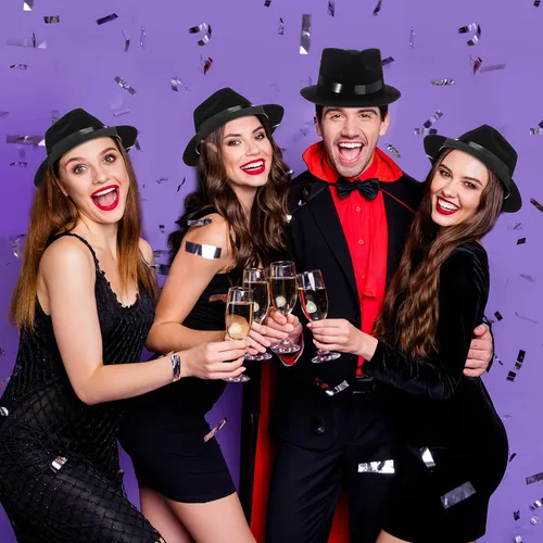 Miniatura 5 de Xtinmee 48 sombreros de fiesta de gángsters de plástico para caballeros, sombreros de disfraz para adultos de los años 20 para hombres