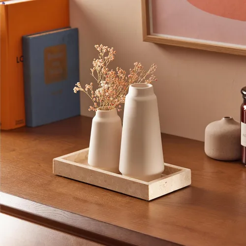 Miniatura 2 de Navaris Travertine - Bandeja decorativa – Bandeja organizadora de baño duradera – Bandejas ovaladas para perfumes, joyas, tocador y mesa auxiliar