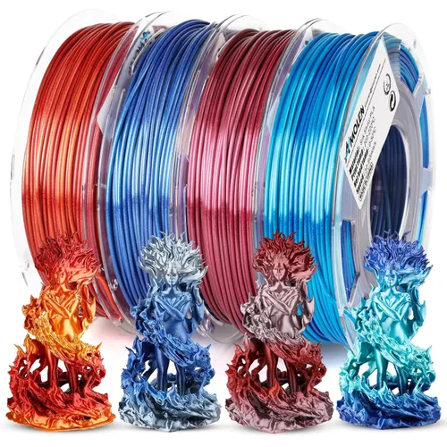 Miniatura 31 de AMOLEN Paquete de filamento PLA de seda para impresora 3D de 4.4 lbs, paquete de ácido poliláctico de doble color de 0.069 in, filamento PLA