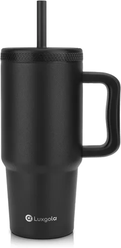 Miniatura 21 de Taza para niños de 24 onzas con asa, tapa de rosca a prueba de fugas con pajita de silicona extraíble, a prueba de derrames, botella aislada