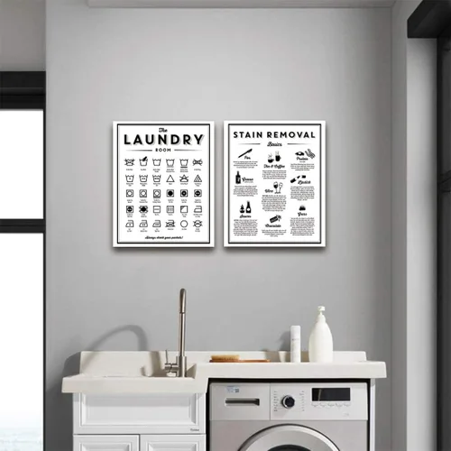 Miniatura 2 de Ecyanlv Letrero de pintura en lienzo con símbolos y eliminación de manchas, para lavandería, decoración de pared, regalo de inauguración de la casa