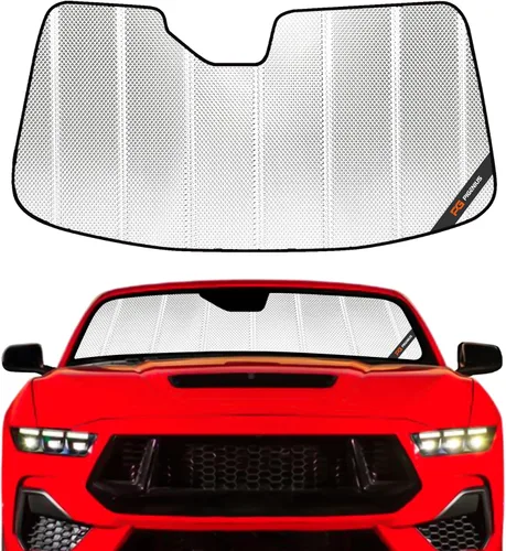 Miniatura 10 de Protección solar para parabrisas Pigenius para Ford Mustang 2015-2023 sin cámara montada en el espejo retrovisor - Metálico Plateado metálica