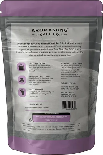 Miniatura 7 de Aromasong Sal pura del mar muerto para remojar con lavanda 100% natural, 19 libras, sal de baño de spa de grano fino, exfoliante de lavado corporal