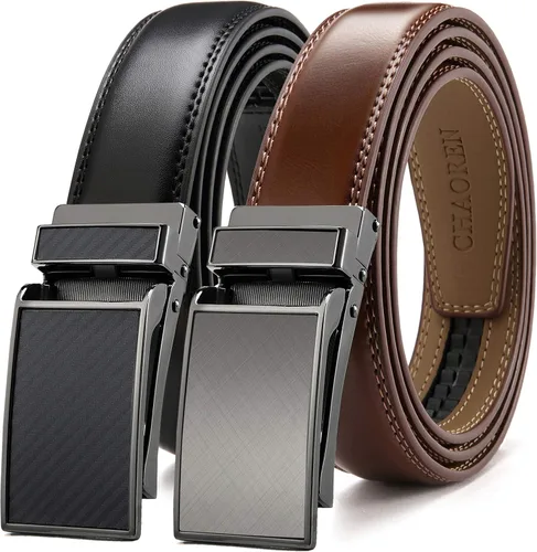 Miniatura 11 de CHAOREN Cinturón de vestir de cuero para hombre, paquete de 2 unidades, cinturón de trinquete para hombre para camisa de vestir y pantalones