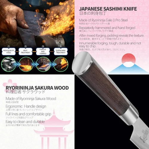 Miniatura 3 de Dexter Sashimi - Cuchillo japonés de acero para sushi de 8.2 pulgadas, cuchillo profesional de cocina Yanagiba de acero inoxidable para cocinar