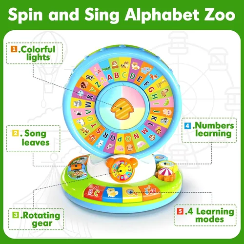 Miniatura 2 de Juguetes para niños de 1, 2, 3 años, niños y niñas, alfabeto zoológico musical que gira y canta con luces y sonidos, juguetes educativos de Azul