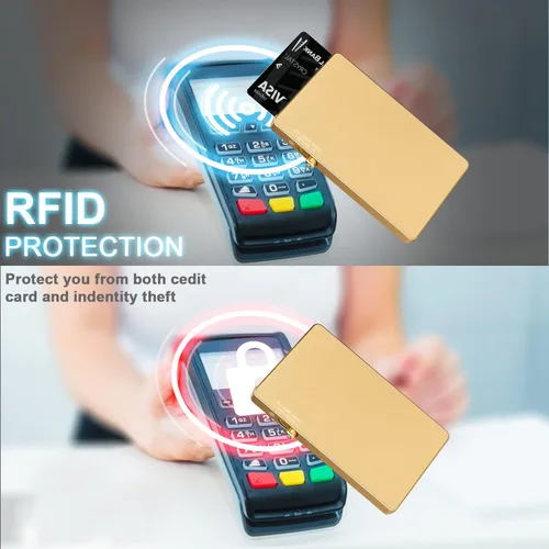Miniatura 6 de T-MFY Cartera magnética para tarjetero, diseño de bloqueo y bloqueo RFID, soporte delgado de aluminio para tarjetas de bolsillo frontal para hombre