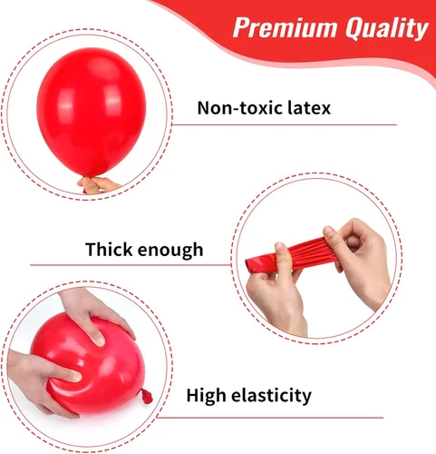 Miniatura 3 de RUBFAC Globos rojos, diferentes tamaños, 105 unidades de 5/10/12/18 pulgadas para arco de guirnalda, globos de látex para revelación de género