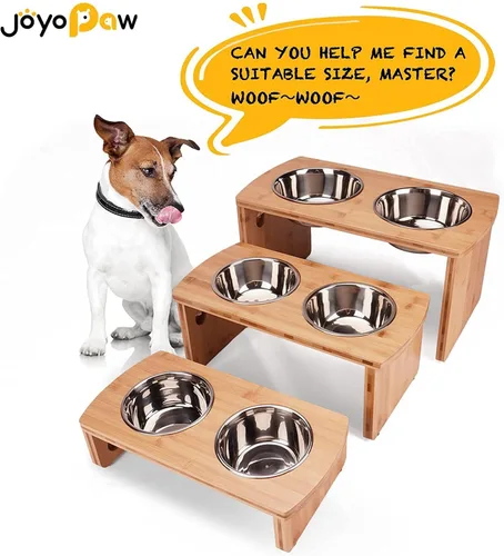 Miniatura 7 de Cuencos elevados para perros, cuenco elevado de bambú para perros y gatos pequeños, con 2 cuencos de acero inoxidable