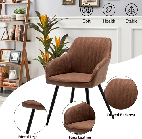 Miniatura 4 de annjoe Juego de 2 sillas de cuero sintético para sala de estar, silla tapizada con patas de metal, para el hogar, cocina, oficina, bistró, Marrón