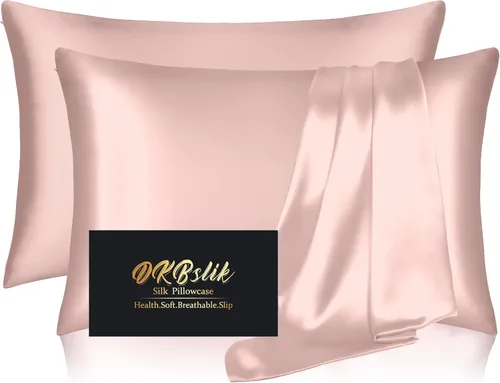 Miniatura 45 de Funda de almohada de seda para cabello y piel, fundas de almohada de seda de morera tamaño estándar, anti-acné, refrescante para dormir, seda Rosa
