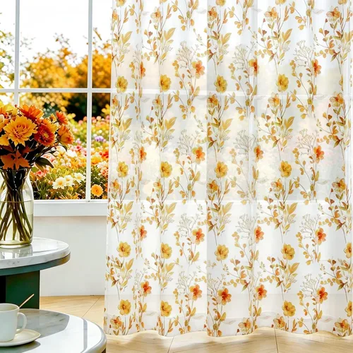 Miniatura 24 de youleyar Cortinas traslúcidas florales para sala de estar, 2 paneles de 54 pulgadas de largo, cortinas semitransparentes blancas con estampado