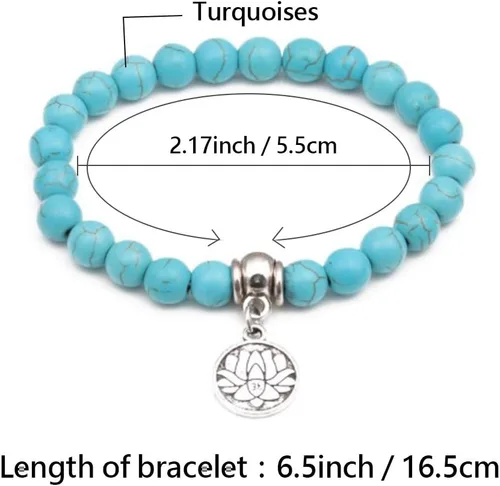 Miniatura 2 de Pulsera de turquesa elástica con cuentas para mujeres, niñas, hombres, pulsera de bendición familiar