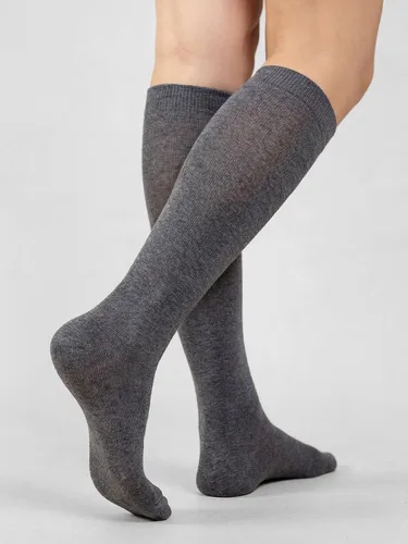 Miniatura 2 de COTTON DAY Calcetines de algodón peinado suave para mujer, largos hasta la pantorrilla, con puntera sin costuras, negro, blanco, gris, azul marino