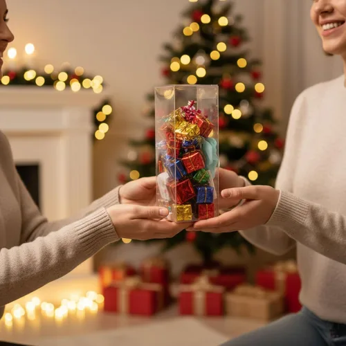 Miniatura 5 de Peohud 80 cajas transparentes para regalos, 2 cajas transparentes de 2 x 2 x 6 pulgadas, cajas de embalaje de plástico con chocolate macarrón