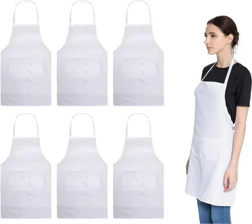Miniatura 12 de Total de 6 delantales con babero azul bebé a granel con 2 bolsillos para mujeres, hombres y adultos, cocina de chef (6, azul bebé)