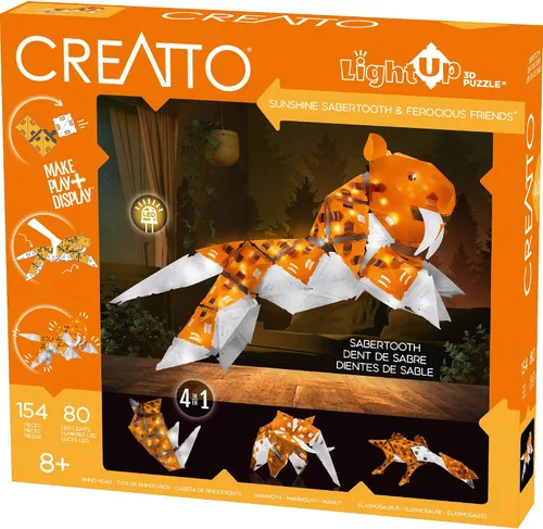 Creatto Sunshine Sabertooth & Ferocious Friends - Kit de rompecabezas 3D iluminado, incluye piezas de rompecabezas Creatto para hacer creaciones
