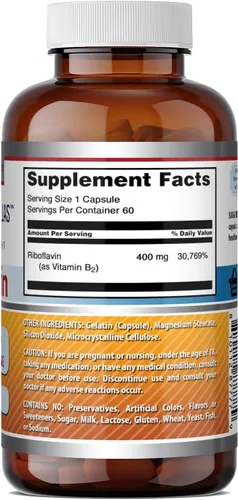 Miniatura 5 de Amazing Formulas - Suplemento de riboflavina (vitamina B2), 400 mg por porción, 60 cápsulas, sin OMG, sin gluten, fabricado en Estados Unidos