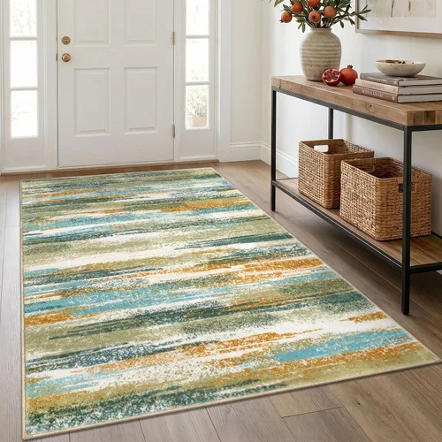 Miniatura 91 de Lansny Alfombra moderna abstracta para entrada de interiores de 2 x 3 pies, lavable, antideslizante, suave, alfombra de área pequeña, color negro