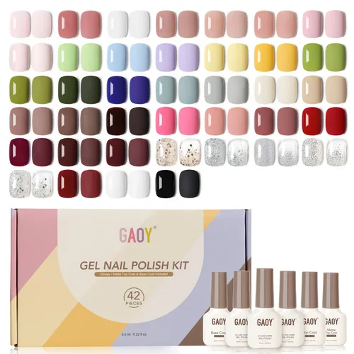Miniatura 13 de GAOY - Juego de 42 esmaltes de uñas de gel, colores pastel, primavera, verano, rosa, verde, con capa superior brillante y mate y capa base