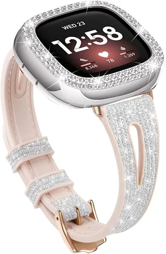 Miniatura 3 de Correa de reloj brillante compatible con Fitbit Versa 4/Fitbit Sense 2 para mujer, correa ajustable de aleación de cristal con diamantes