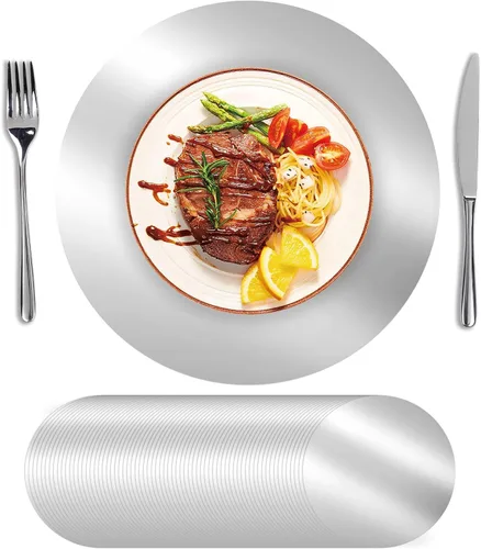 Miniatura 9 de SHACOS 50 manteles individuales redondos negros, manteles individuales de papel de 13 pulgadas desechables para mesa de comedor, platos de carga