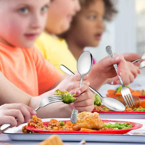 Miniatura 5 de LIANYU Juego de cubiertos para niños de 10 piezas, incluye 5 cucharas para niños, 5 tenedores para niños, utensilios de acero inoxidable para niños