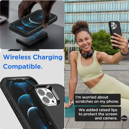 Miniatura 5 de AICase Funda para iPhone 12 Pro Max (6.7"), resistente protección contra caídas, cuerpo completo, a prueba de golpes, a prueba de polvo, protección