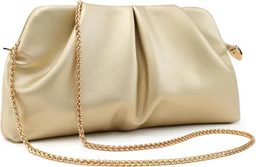 Miniatura 19 de Bolso de Mano para Mujer Tipo Clutch, Bolso Formal Elegante, Bolso de Mano con Pliegues de PU, Bolsa Cruzada con Cadena Desmontable