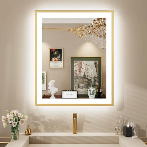Miniatura 48 de Espejo de baño LED de 60x36 pulgadas con marco negro, espejos de baño retroiluminados y con luz frontal para pared, antiempañamiento, regulable