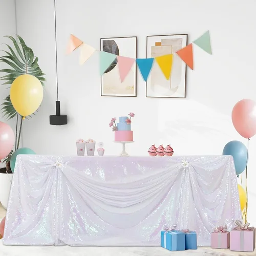 Miniatura 59 de PartyDelight Mantel de lentejuelas redondo de 50 pulgadas, color dorado claro, adorno de mesa para decoración de bodas, fiestas, cumpleaños
