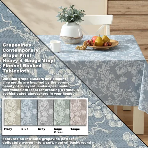 Miniatura 2 de Grapevines - Mantel de vinilo pesado de franela de vinilo de calibre 4 con estampado de uva contemporánea, para interiores y exteriores, cuadrado