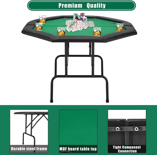 Miniatura 5 de ECOTOUGE Mesa de Póquer Plegable, Mesa de Juego de Texas Holdem de Ocio de Casino con Patas de Metal y Portavasos de Acero Inoxidable, Mesa de Juego