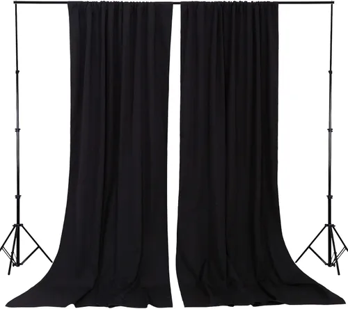 Miniatura 5 de Cortinas de fondo de poliéster negro para cortinas, 2 paquetes de 5 x 8 pies, cortina de tela de cortina de Halloween para decoración de fiestas