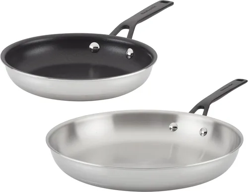 Miniatura 15 de KitchenAid Sartén para saltear de inducción de acero inoxidable revestido de 5 capas con tapa, 5 cuartos de galón, acero inoxidable pulido