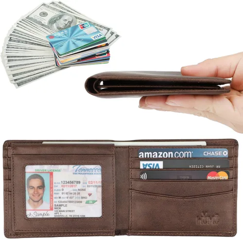 Miniatura 65 de HIMI - Cartera elegante de cuero auténtico para hombre, con bloqueo de interferencia de radiofrecuencia (RFID), con 2 ventanas para identificación