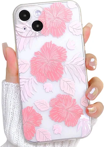 Miniatura 13 de Lovmooful Funda compatible con iPhone 13, bonito diseño transparente de flores de hibisco con estampado floral para niñas y mujeres, TPU suave a