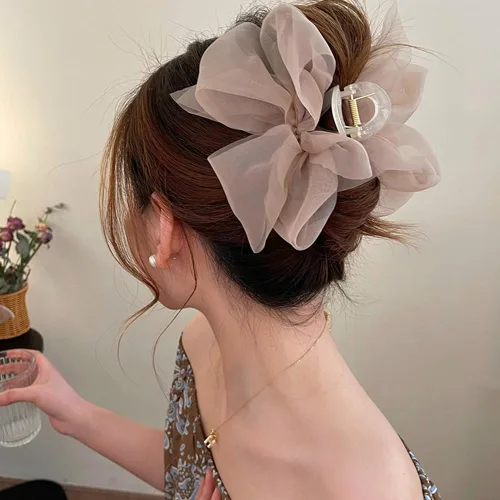 Miniatura 2 de 3 pinzas de malla de tul, pinzas para el cabello con lazo, lazos de gasa, pinzas para el cabello, pinzas grandes para cabello grueso, cabello fino