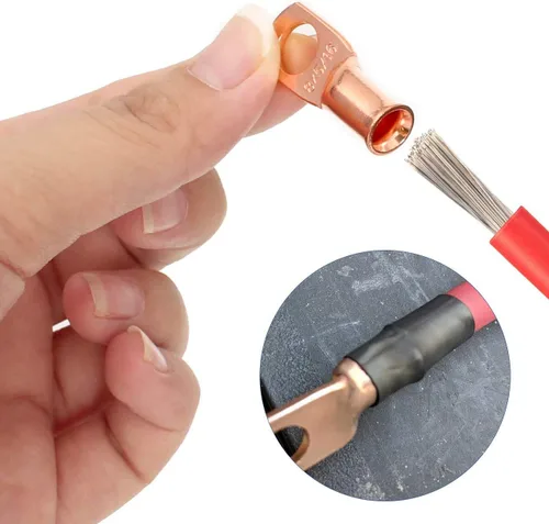 Miniatura 4 de 12 conectores de terminal de anillo de cobre 1/0x1/2 de 1/0 AWG de alta resistencia, extremos de cable de batería, terminales de cobre desnudo