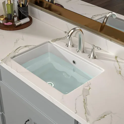Miniatura 4 de Lordear Fregadero de baño de 18 x 12 pulgadas para empotrar bajo encimera, fregaderos de tocador rectangulares de cerámica de porcelana blanca pura