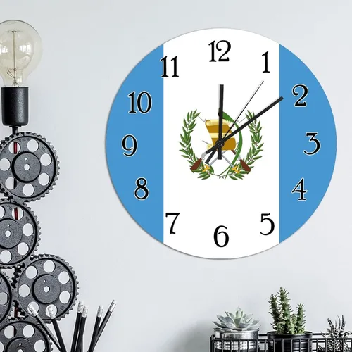 Miniatura 3 de Reloj de pared decorativo de madera de Guatemala con bandera de Guatemala, reloj decorativo retro para el hogar, bandera nacional, recuerdo de país
