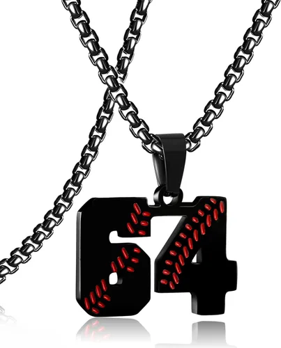 Miniatura 116 de SKQIR Colgante de número de jersey de béisbol para hombres y niños - Cadena de acero inoxidable para atletas - Negro