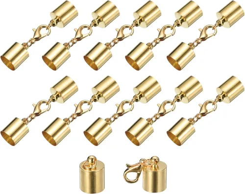 Miniatura 52 de uxcell Juego de 10 tapas de cuero de 0.315 in con cierres de pinza de langosta, terminadores de barril para hacer pulseras de cuero, tono bronce