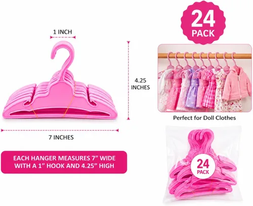 Miniatura 2 de 24 perchas de ropa para muñecas rosadas, se adapta a muñecas de 18 pulgadas de moda, perchas de ropa de muñecas de 18 pulgadas