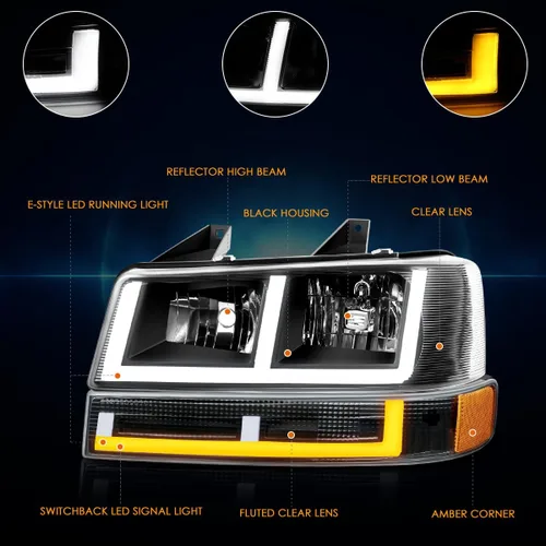Miniatura 3 de PM PERFORMOTOR [4 piezas] Faros LED DRL en forma de E + lámparas de parachoques compatibles con Chevy Express 03-24/GMC Savana, carcasa